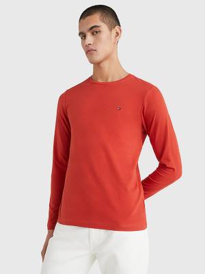 Red Tommy Hilfiger Slim Fit Long Sleeve Men's T Shirts | TH745HLB