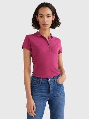 Red Tommy Hilfiger Slim Fit Women's Polo Shirts | TH138AZV