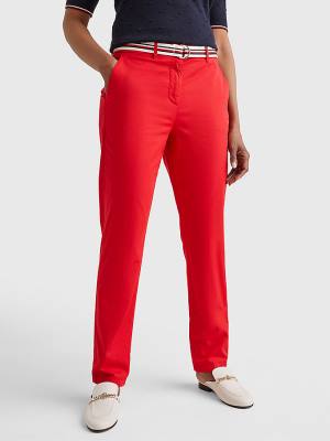 Red Tommy Hilfiger Slim Signature Belt Chinos Women's Pants | TH968RVT