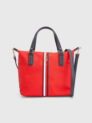 Red Tommy Hilfiger Small Signature Tote Women's Bags | TH293SAR