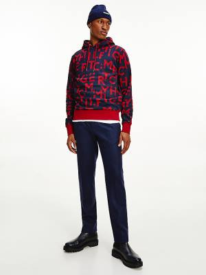 Red Tommy Hilfiger Spell Out Print Men's Hoodie | TH813LDA