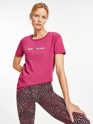 Red Tommy Hilfiger Sport Graphic Women's T Shirts | TH026WIG