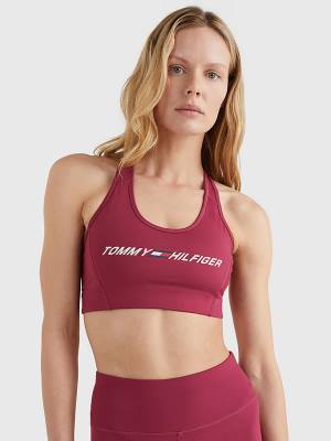 Red Tommy Hilfiger Sport Medium Support Logo Bra Women's Underwear | TH037AVX