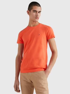 Red Tommy Hilfiger Stretch Organic Cotton Slim Fit Men's T Shirts | TH495UJT