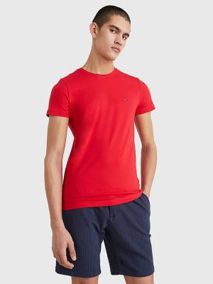 Red Tommy Hilfiger Stretch Organic Cotton Slim Fit Men's T Shirts | TH867QXH