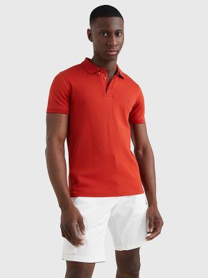 Red Tommy Hilfiger TH Flex Bubble Weave Slim Men's Polo Shirts | TH563MYT