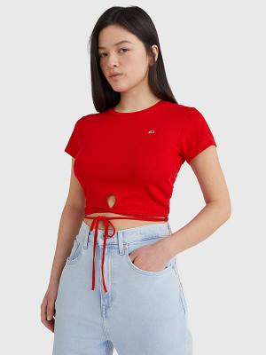 Red Tommy Hilfiger Tie Detail Cropped Women's T Shirts | TH428NUR