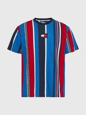 Red Tommy Hilfiger Tommy Badge Stripe Men's T Shirts | TH576RWE