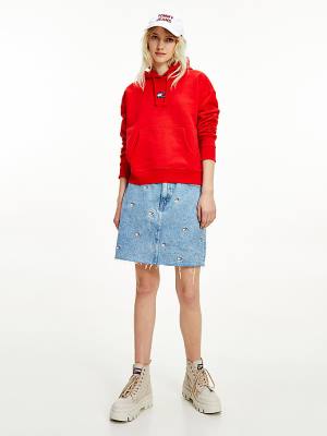 Red Tommy Hilfiger Tommy Badge Women's Hoodie | TH349PLV