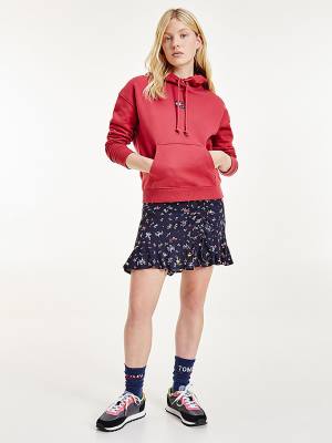 Red Tommy Hilfiger Tommy Badge Women's Hoodie | TH972XCO