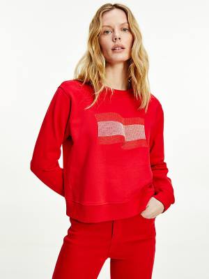 Red Tommy Hilfiger Tommy Icons Crew Neck Women's Sweatshirts | TH015VEL