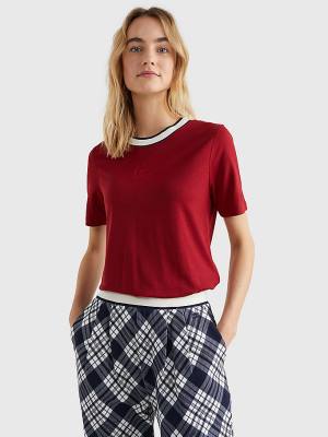 Red Tommy Hilfiger Tommy Icons Slim Fit Women's T Shirts | TH715EOS