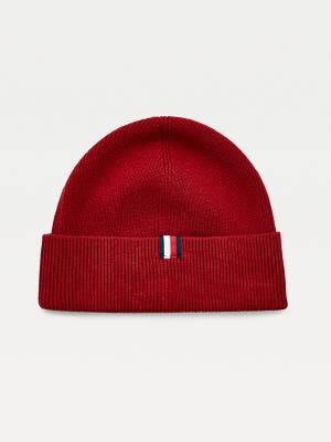 Red Tommy Hilfiger Uptown Wool Cotton Beanie Men's Hats | TH761CXU