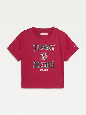 Red Tommy Hilfiger Varsity Girls' T Shirts | TH496OPT