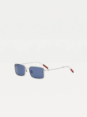 Silver Tommy Hilfiger Slim Rectangular Men's Sunglasses | TH038WIC