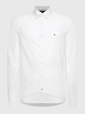 White Tommy Hilfiger 1985 Essential Polygiene Slim Fit Men's Shirts | TH312FUQ