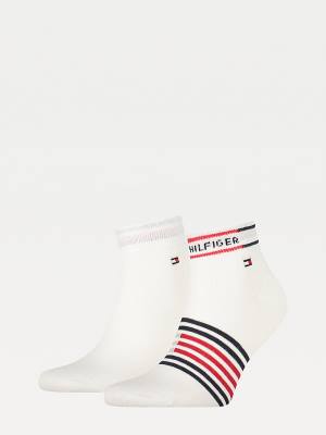 White Tommy Hilfiger 2-Pack Breton Stripe Quarter Men's Socks | TH573WNC