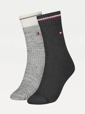 White Tommy Hilfiger 2-Pack Stretch Cotton Ribbed Women's Socks | TH754MXZ