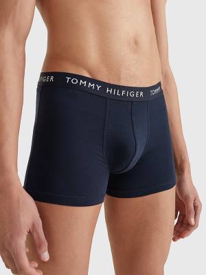 White Tommy Hilfiger 3-Pack Logo Waistband Trunks Men's Underwear | TH093LFR