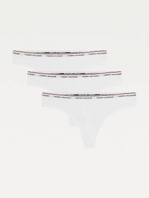 White Tommy Hilfiger 3-Pack Stretch Cotton Thongs Women's Underwear | TH457ZHM