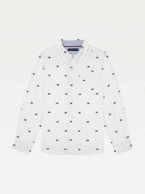 White Tommy Hilfiger Adaptive Flag Woven Boys' Shirts | TH714ZPH