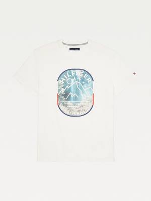 White Tommy Hilfiger Adaptive Mountain Logo Graphic Men's T Shirts | TH315DHF