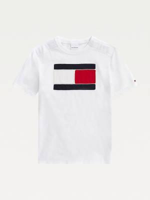 White Tommy Hilfiger Adaptive Oversize Flag Logo Boys' T Shirts | TH317KXA