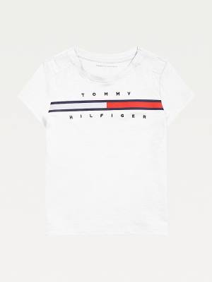 White Tommy Hilfiger Adaptive Pure Cotton Logo Girls' T Shirts | TH867GHT