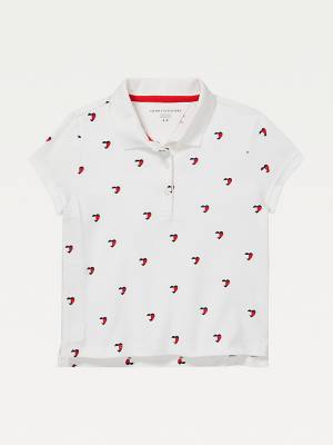 White Tommy Hilfiger Adaptive Seated Fit Heart Print Polo Girls' T Shirts | TH518VHG