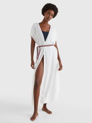 White Tommy Hilfiger Adjustable Wrap Midi Dress Women's Swimwear | TH256HLO