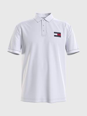 White Tommy Hilfiger Badge Lightweight Regular Fit Men's Polo Shirts | TH379CDV