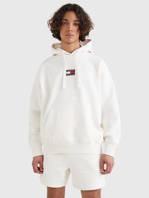 White Tommy Hilfiger Badge Organic Cotton Men's Hoodie | TH165RFS