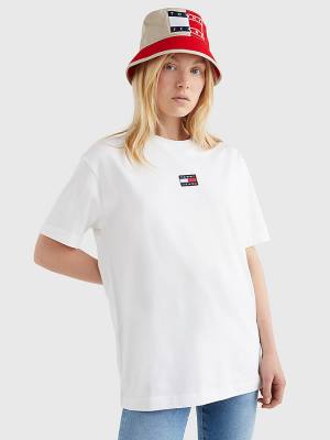 White Tommy Hilfiger Badge Oversized Fit Women's T Shirts | TH819WXA