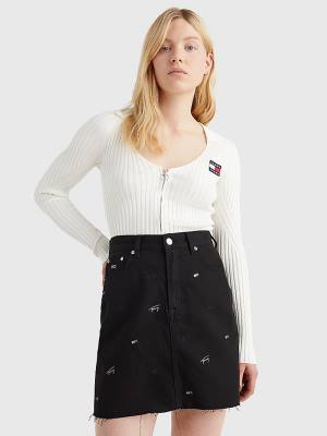 White Tommy Hilfiger Badge Recycled Zip-Thru Cardigan Women's Sweaters | TH031RDV