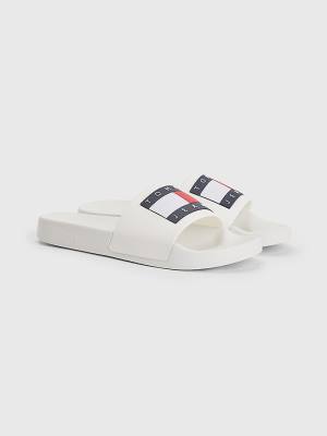 White Tommy Hilfiger Badge Slides Women's Sandals | TH136YBT