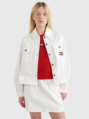 White Tommy Hilfiger Badge Surplus Overshirt Women's Shirts | TH239DCV