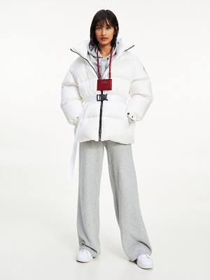 White Tommy Hilfiger Belted Down Padded Women's Jackets | TH578YCQ