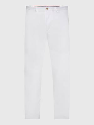 White Tommy Hilfiger Bleecker Satin Slim Fit Chinos Men's Pants | TH260KLO