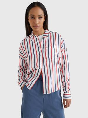 White Tommy Hilfiger Boxy Stripe Women's Shirts | TH526ORW