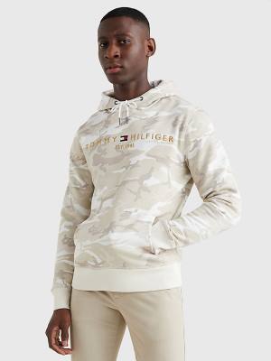 White Tommy Hilfiger Camo Logo Men's Hoodie | TH169HLT