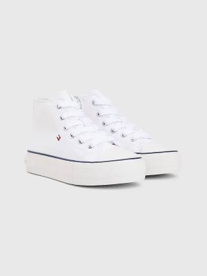 White Tommy Hilfiger Canvas Chunky High-Top Girls' Sneakers | TH193LEY