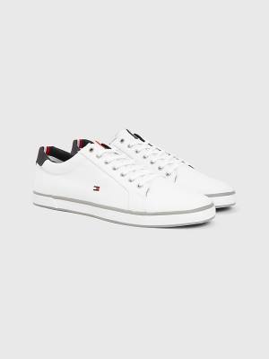 White Tommy Hilfiger Canvas Lace Up Men's Sneakers | TH952WNI