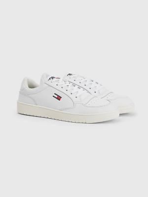 White Tommy Hilfiger City Leather Cupsole Men's Sneakers | TH827PQU