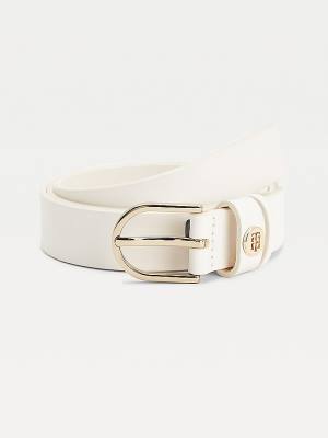 White Tommy Hilfiger Classics Monogram Organic Leather Women's Belts | TH587VKT