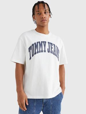 White Tommy Hilfiger College Logo Men's T Shirts | TH160WQA