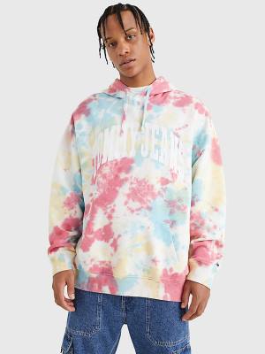 White Tommy Hilfiger College Logo Tie-Dye Men's Hoodie | TH073GZT