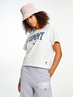 White Tommy Hilfiger College Organic Cotton Boyfriend Fit Women's T Shirts | TH862ZOF