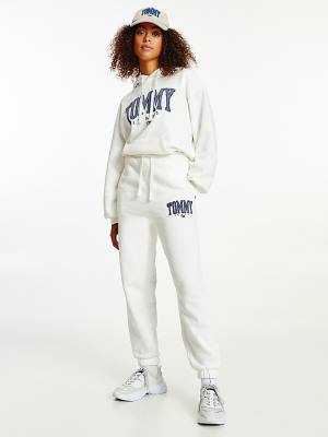 White Tommy Hilfiger College Tommy Badge Plush Joggers Women's Pants | TH493JGC