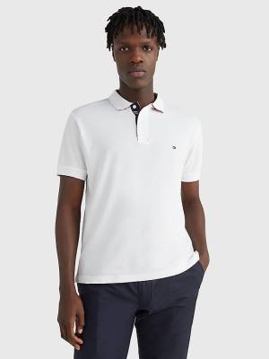 White Tommy Hilfiger Contrast Placket Regular Fit Men's Polo Shirts | TH506NRL