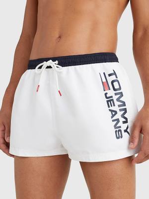 White Tommy Hilfiger Contrast Pocket Short Length Shorts Men's Swimwear | TH247HMS